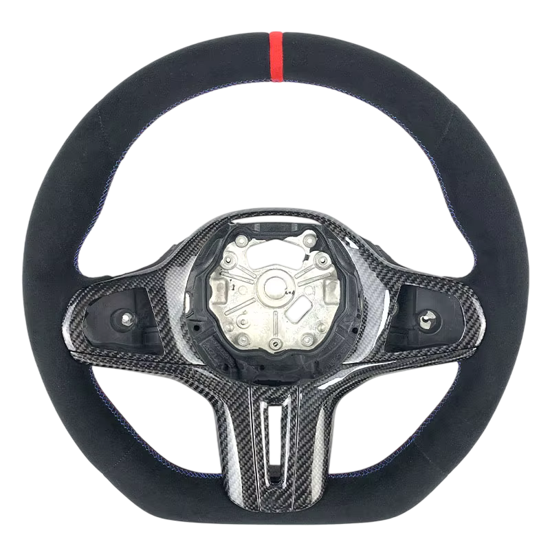 BCC G8X Full Alcantara Steering Wheel With Carbon Trim Red Stripe Flat Bottom