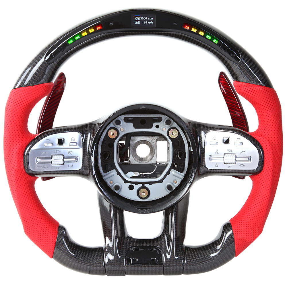 BCC Mercedes-Benz AMG Carbon and Leather Steering Wheel With LED SCREEN Red Leather