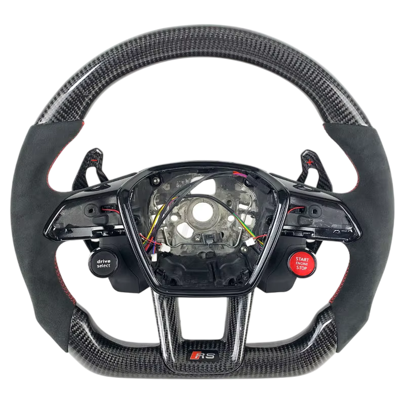 BCC Audi R8 Carbon and Alcantara Flat Bottom Steering Wheel Red Stitching