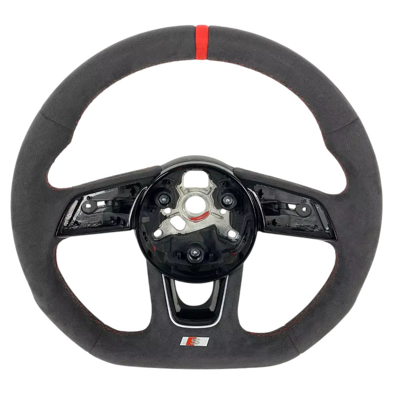 BCC Audi S4/S5/RS5 B9 Alcantara Flat Bottom Steering Wheel Red Strip and Stitching