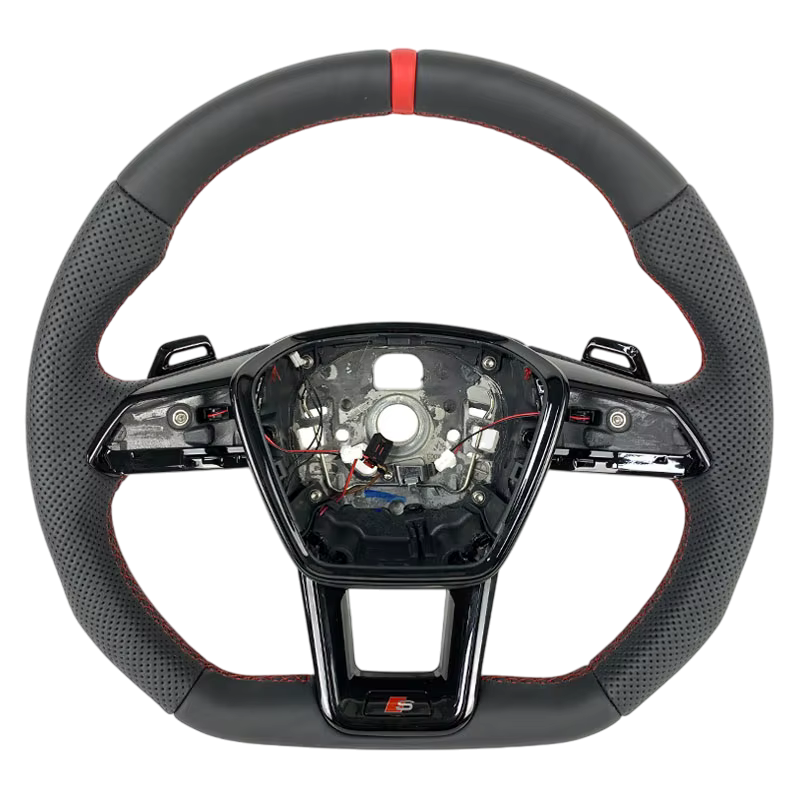 BCC Audi Q8/Q7/SQ7/SQ8/RSQ8 Perforated Leather Flat Bottom Steering Wheel Red Strip