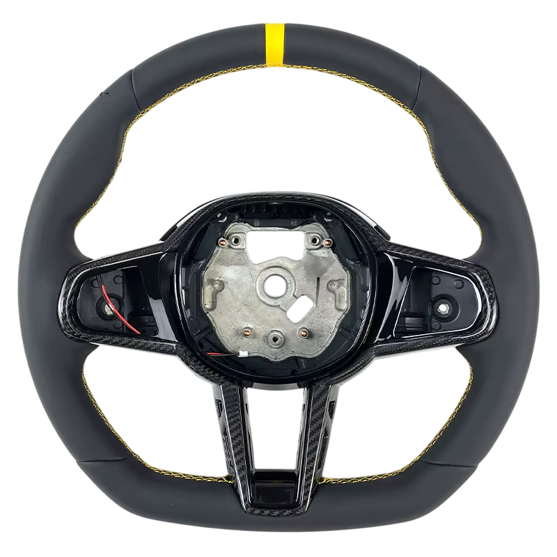 BCC G8X Full Leather LCI Steering Wheel With Carbon Trim Yellow Stripe and Stitching