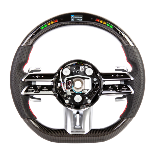 BCC Mercedes-Benz AMG Carbon and Leather Steering Wheel With LED SCREEN Red Stitching