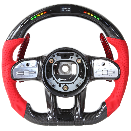BCC Mercedes-Benz AMG Carbon and Leather Steering Wheel With LED SCREEN Red Leather