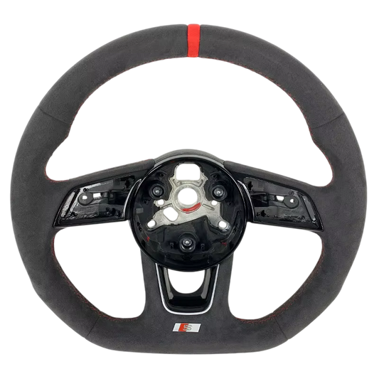 BCC Audi S4/S5/RS5 B9 Alcantara Flat Bottom Steering Wheel Red Strip and Stitching