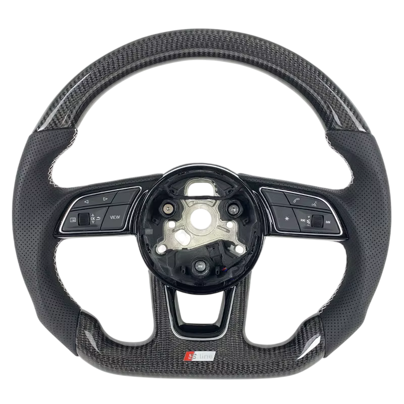 BCC Audi S4/S5/RS5 B9 Carbon and Leather Flat Bottom Steering Wheel White Stitching