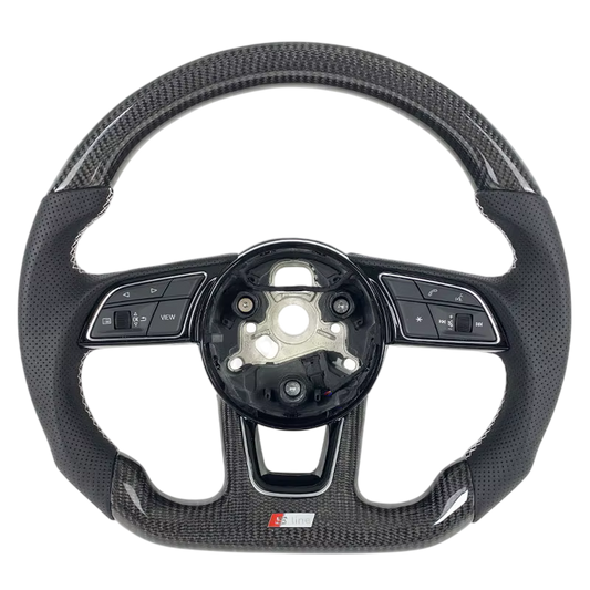BCC Audi S4/S5/RS5 B9 Carbon and Leather Flat Bottom Steering Wheel White Stitching