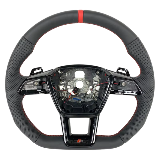 BCC Audi Q8/Q7/SQ7/SQ8/RSQ8 Perforated Leather Flat Bottom Steering Wheel Red Strip