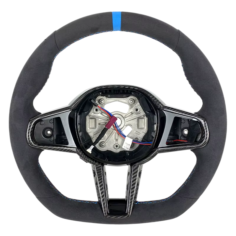 BCC G8X Full Alcantara LCI Steering Wheel With Carbon Trim Blue Stripe