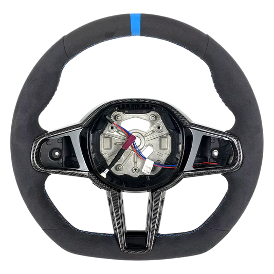 BCC G8X Full Alcantara LCI Steering Wheel With Carbon Trim Blue Stripe