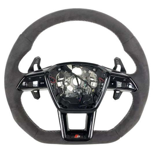 BCC Audi Q8/Q7/SQ7/SQ8/RSQ8 Alcantara Flat Bottom Steering Wheel Black Stitching