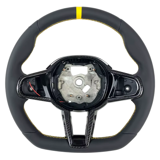 BCC G8X Full Leather LCI Steering Wheel With Carbon Trim Yellow Stripe and Stitching