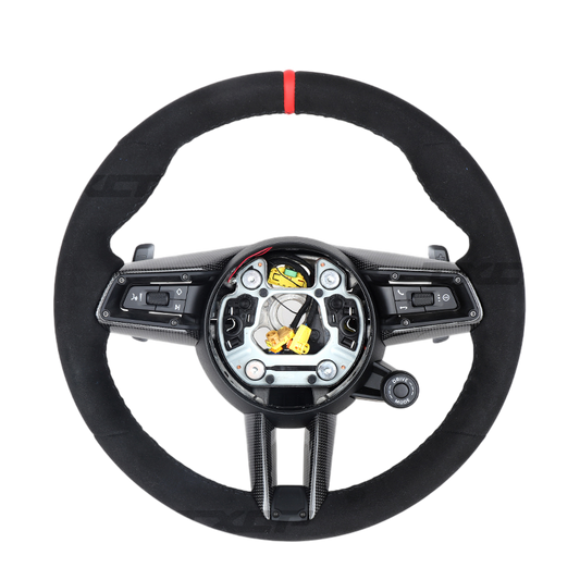 BCC Porsche 992 911 Alcantara Steering Wheel With Carbon Trim Red Stripe