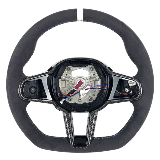 BCC G8X Full Alcantara LCI Steering Wheel With Carbon Trim White Stripe